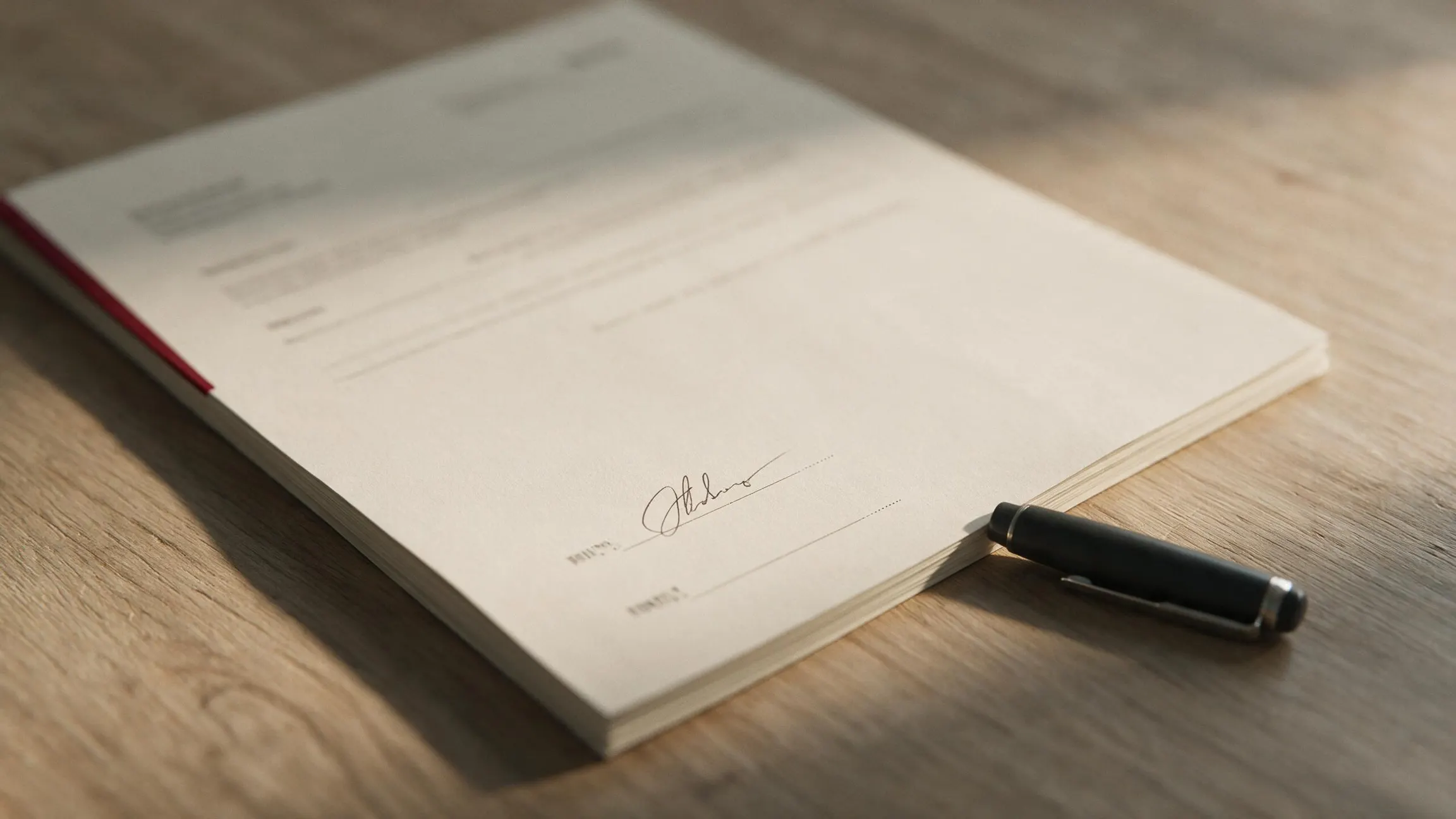 A printed quotation on a desk with two different signature lines at the foot, one already signed and one still blank.
